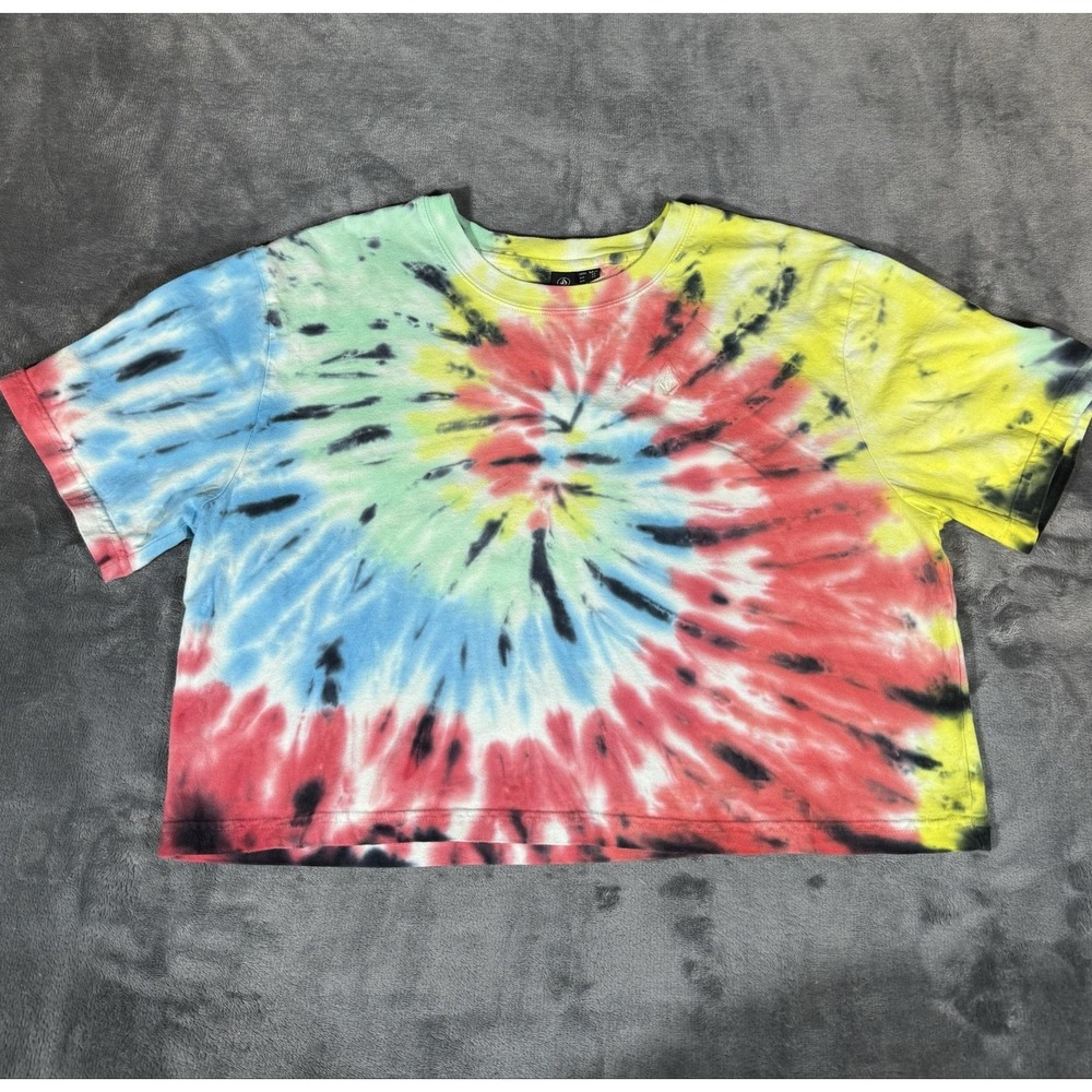Volcom Shirt Kids 8 Multicolor Tie Dye Cropped Short Sleeve Crewneck Tee Casual